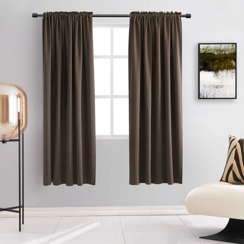 DONREN Chocolate Brown Blackout Curtains Panels for Bedroom - Coffee Rod Pocket Thermal Insulated Curtains for Living Room (42 W x 63 L Inch Length,2 Panels) - Image 1